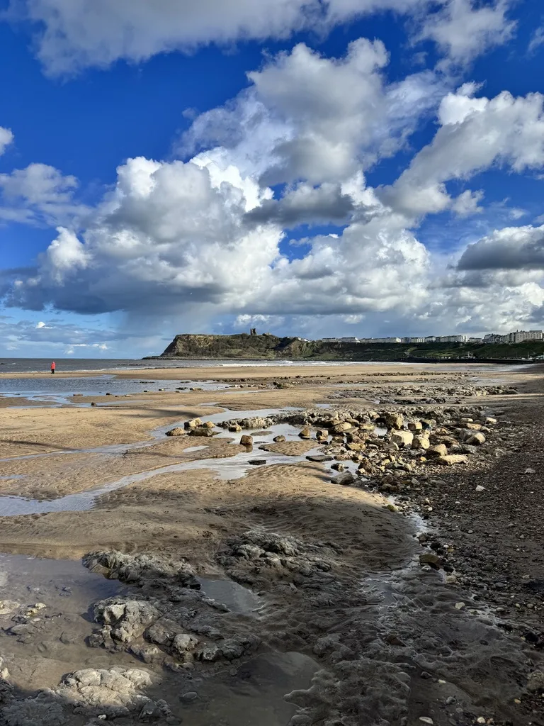 North Bay Scarborough beach with rock pools and coastal cliffs near Seaside Hideaway Hotel