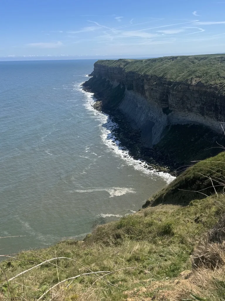 Coastal cliffs on the Cleveland Way looking south towards Filey Brigg on the Yorkshire coast