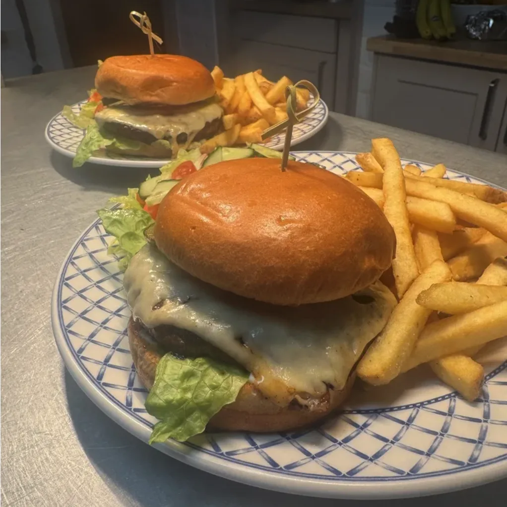 Homemade burgers and chips served at Seaside Hideaway Hotel in Scarborough for relaxed evening dining